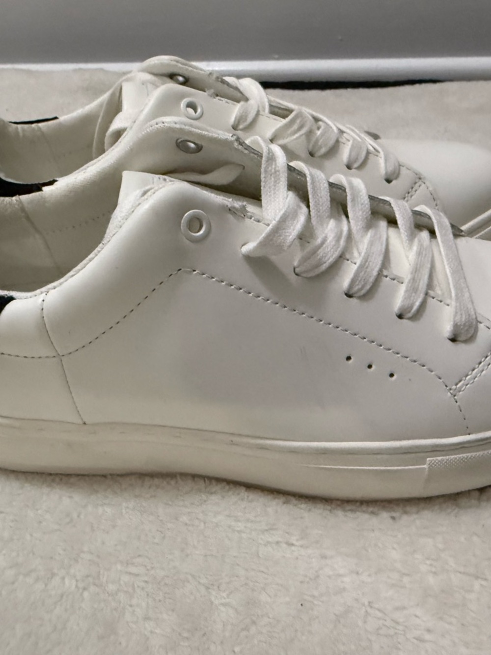 Kurt Geiger White Leather Sneakers with Black Heel Accent - Picture 2 of 5
